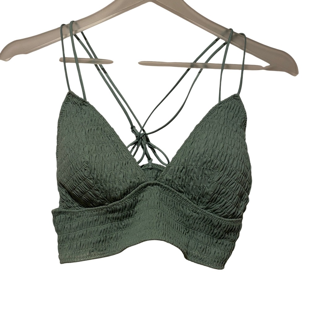 PINK Victoria's Secret Green Shirred Bralette Top Criss‎ Cross Straps